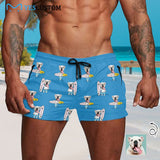 Custom Pet Face Surfboard Men's Quick Dry Shorts Personalized Swim Trunks with Side Zipper Pocket Surfing Square Leg Board Shorts