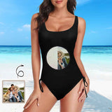 26+ Colors Custom Photo DIY Circle Shaped Sequin Swimsuit Personalized Women's New Drawstring Side One Piece Bathing Suit