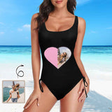 26+ Colors Custom Photo DIY Heart Sequin Swimsuit Personalized Women's New Drawstring Side One Piece Bathing Suit