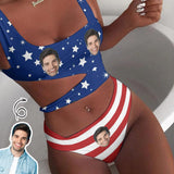 Custom Face American Flag Style Women's Waist Cutout One Piece Swimsuit Personalized Photo Bathing Suit