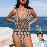 Custom Face Seamless Women's V-Neck One Piece Swimsuit Personalized Women's Tank Top Bathing Swimsuit Honeymoons For Her