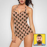Custom Face Seamless Strap Personalized One-piece Retro Bikini Swimsuit Custom One Piece Bathing Suits