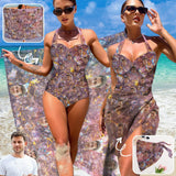 Custom Face Purple Galaxy Strap Personalized One-piece Retro Bikini Swimsuit & Beach Wrap Set Custom One Piece Bathing Suits