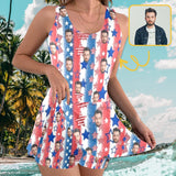Custom Face American Flag Style Two-piece Swimming Dress, Custom Face Swimwear, Photo Beachwear for Her