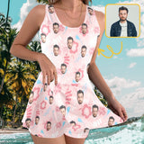 Custom Face Pink Two-piece Swimming Dress, Custom Face Swimwear, Photo Beachwear for Her