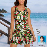 Custom Face Daisy Cherry Green Swimdress For Women One Piece Swimsuit Custom Picture Bathing Suit