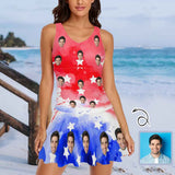 Custom Face Red And Blue Rendering Swimdress For Women One Piece Swimsuit Custom Picture Bathing Suit