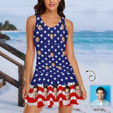 Custom Face Stars Strips Flag Swimdress For Women One Piece Swimsuit Custom Picture Bathing Suit