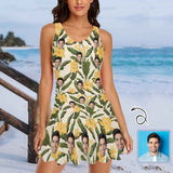 Custom Face Yellow Flower Swimdress For Women One Piece Swimsuit Custom Picture Bathing Suit