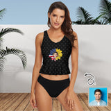 Custom Face Sunflower Flag V-Neck Tankini For Women 2 Pieces Swimsuit
