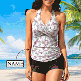 Custom Name Flowers Tankini Personalized Two Pieces Women Swimsuit