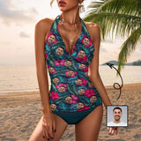 Custom Face&Name Hawaiian Style Bathing Suit Personalized Womens Tankini Sets Bikini Two Piece Swimsuit