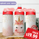 Custom Name Cute Horn Kids Water Bottle 12OZ Stainless Steel Personalized Drink Cup