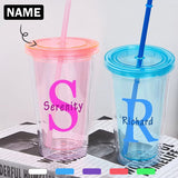 Custom Name&Initials Flower Tumbler with Straw - 16 OZ. Bridesmaid Gift