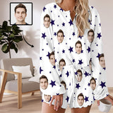Custom Face Stars Pajama Set Women's Long Sleeve Top and Shorts Loungewear Tracksuits