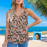 Custom Face Seamless Top Personalized V-Neck Knotted Sleeveless Tank Tops for Women
