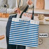 Custom Name Blue Stripe Canvas Tote Bag Unique Design Beach Tote Bag