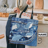 Custom Name Dolphin Canvas Tote Bag Put Your Name on Beach Tote Bag