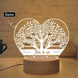 Custom Name Our Story Heart-Shaped Acrylic Panel With Light Base