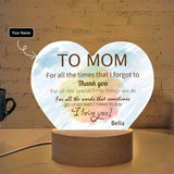 Custom Name To Mom Heart-Shaped Acrylic Panel With Light Base