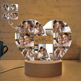 Custom Photo Happy Mother's Day Heart-Shaped Acrylic Panel With Light Base