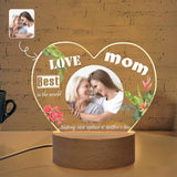Custom Photo Love Mom Heart-Shaped Acrylic Panel With Light Base