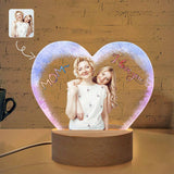 Custom Photo Mom I Love You Heart-Shaped Acrylic Panel With Light Base
