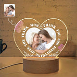 Custom Photo Mom Thank You Heart-Shaped Acrylic Panel With Light Base