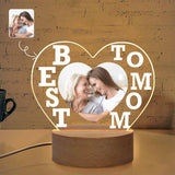 Custom Photo To Best Mom Heart-Shaped Acrylic Panel With Light Base