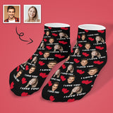 Custom Couple & Hearts Face Socks Personalised I Love You Black Ankle Socks For Lover Gift