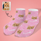 Personalised Pet Socks Custom Cat Face Fish Bone Ankle Socks - Pink Background For Pet Lovers