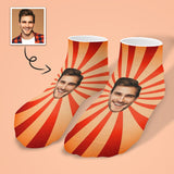 Personalised Socks with Boyfriend Face Custom Red Orange Stripes Ankle Socks Funny Gifts for Men Women