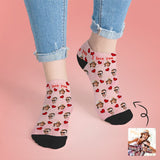 Custom Couple Photo Socks Personalized Red Love Couple Women's Ankle Socks