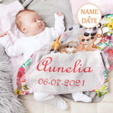 Personalized Baby Blanket with Name&Date Cartoon Zoo, Super Soft Fleece Blanket Customized Shower Gifts for Newborn Swadding Blanket Infant Blanket Boy & Girl - 30