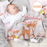 Personalized Baby Blanket with Name Floral Woodland Animals, Super Soft Fleece Blanket Customized Shower Gifts for Newborn Swadding Blanket Infant Blanket Boy & Girl - 30
