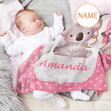 Personalized Baby Blanket with Name Pink Koala, Super Soft Fleece Blanket Customized Shower Gifts for Newborn Swadding Blanket Infant Blanket Boy & Girl - 30