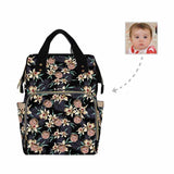 Custom Face Flower Black Diaper Bag Backpack Kid's School Bag