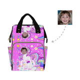 Custom Face Purple Unicorn Diaper Bag Backpack Kid's School Bag