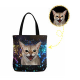 Custom Cat Face Galaxy Canvas Tote Bag