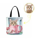 Custom Cute Cat Face Canvas Tote Bag