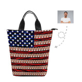 Custom Face American Flag Nylon Lunch Bag