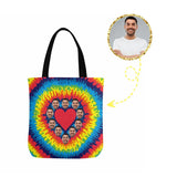 Custom Face Love Heart Canvas Tote Bag