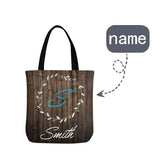 Custom Name Monogram Wood Canvas Tote Bag