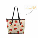 Custom Name Text Strawberry Leather Tote Bag