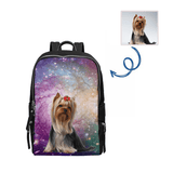 Custom Pet Photo Purple Galaxy School Bag