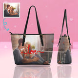 Custom Photo Red Love Leather Tote Bag