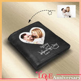 Personalized Photo Couple Romance, Custom Genuine Leather Wallet, Anniversary Gift for Him