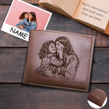 Personalized Wallet Photo&Name Mother and Kid Custom Engraved Bifold Men's Leather Wallet Gift for Him