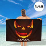 Custom Name Halloween Smiling Pumpkin Bath Towel 30