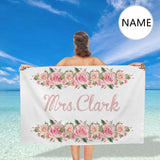 Custom Name Pink Flower Bath Towel 30